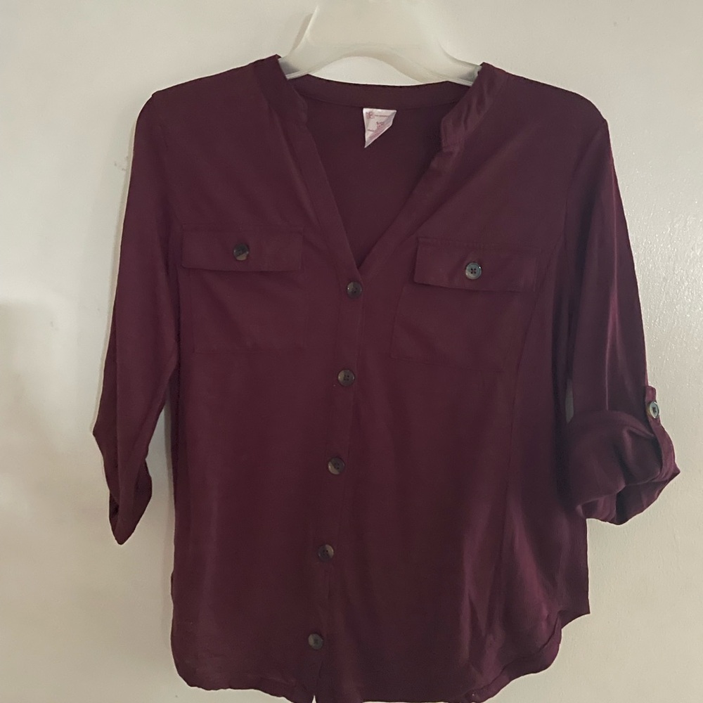 Women's Burgundy Button-Up Top